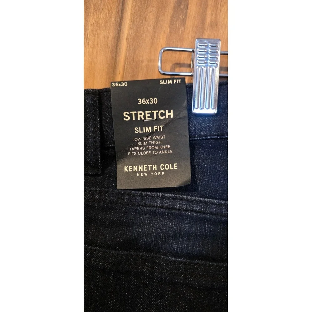 Kenneth Cole Jeans Mens 30x36 Dark Indigo Stretch Low Rise Slim Tapered‎ Leg NWT